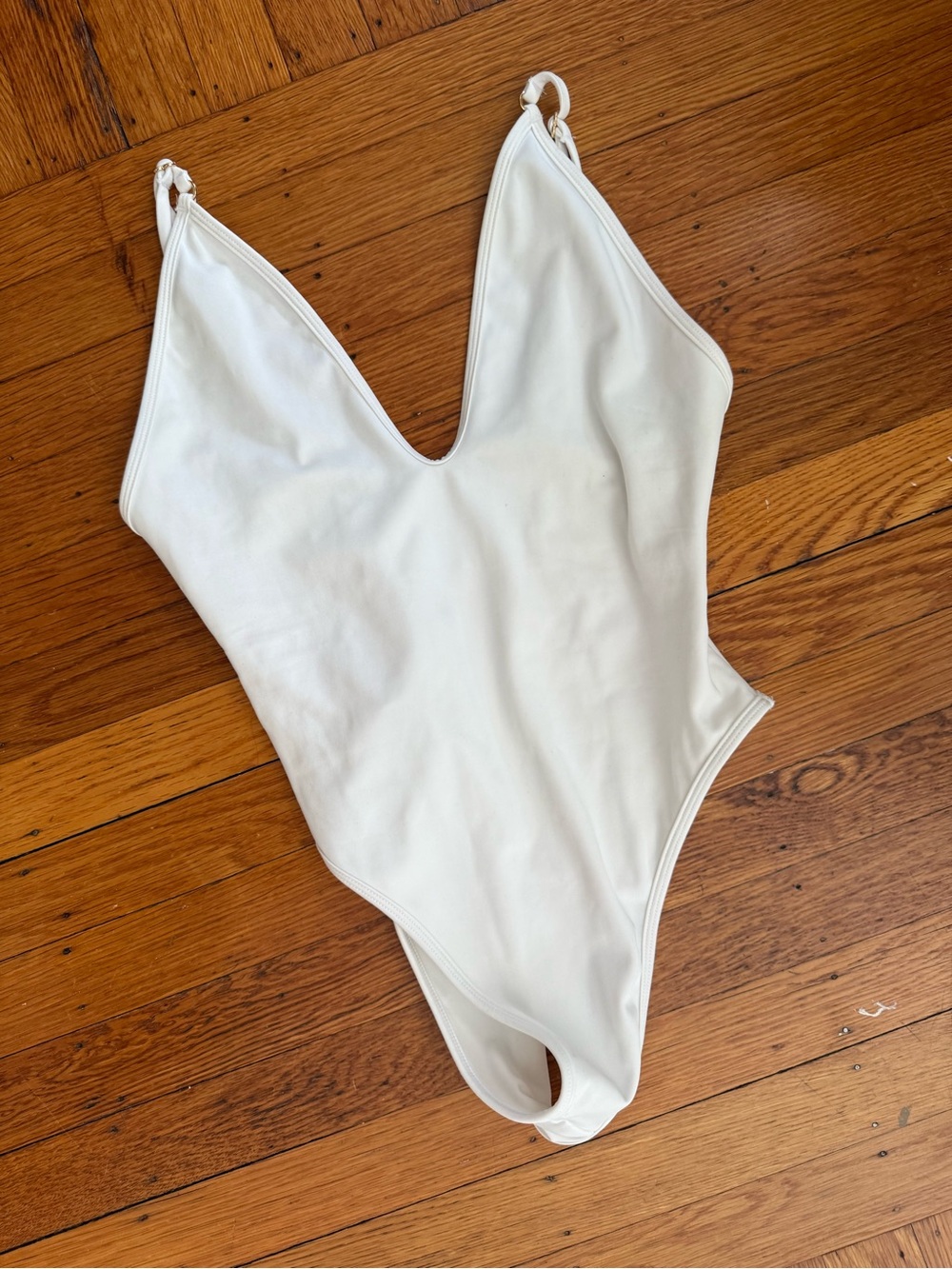White V-Neck One-Piece Swimsuit